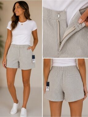 Old Navy Women’s Beige Pinstripe Elastic-Waist Shorts